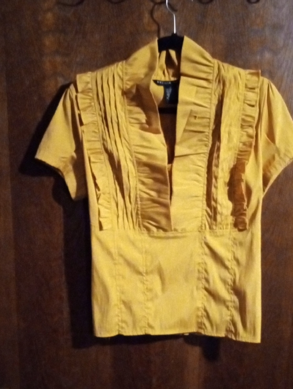 Antilia Femme Mustard Ruffled Short Sleeve Blouse